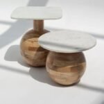 Vandana Astra Mira Nesting Marble-Top Wooden Coffee Table for Modern Living Room Décor