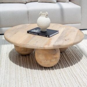 Vandana Astra Ultra Round Wooden Coffee Table for Modern Living Room and Contemporary Décor