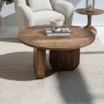Vandana Astra Solace Wood Round Coffee Table with Cross Legs for Modern Living Room Décor