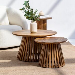 Vandana Zenova Orion Nesting Round Wood Coffee Table for Modern Living Room Interiors