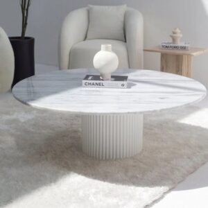 Vandana Zenova Lunaris Bianco Joya Coffee Table with Four Base Color Options for Modern Décor