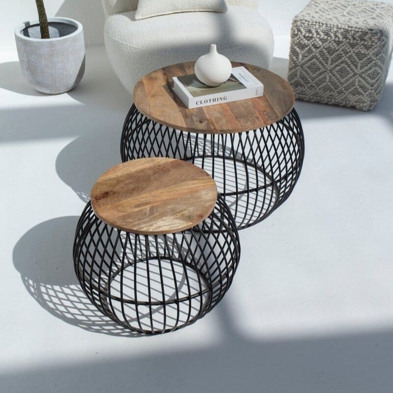 Vandana Zenova Novara Round Mango Wood Coffee Table Set with Metal Base for Modern Décor Vandana Zenova Novara Round Mango Wood Coffee Table Set with Metal Base for Modern Décor