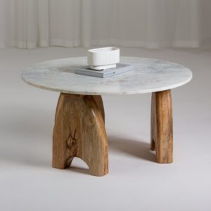 Vandana Zenova Aureo Marble-Top Coffee Table for Modern Living Room and Contemporary Décor
