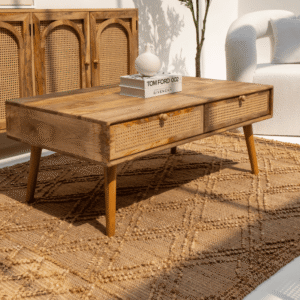 Vandana Astra Elara Rattan-Drawer Wooden Coffee Table for Modern Living Room Interiors