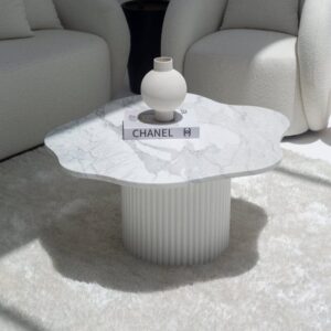 Vandana Zenova Nimbus Statuario Marble Irregular Coffee Table with 3 Base Color Options