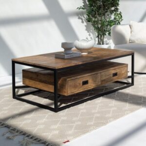 Vandana Zenova Vertex Mango Wood Coffee Table with 2 Drawers for Modern Living Room Décor
