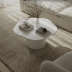 Vandana Astra Vertex Off-White Microconcrete Irregular-Top Coffee Table for Modern Décor