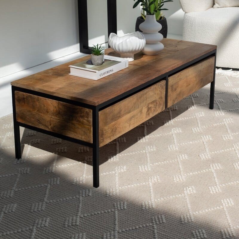 Vandana Zenova Stellar Two-Drawer Mango Wood Coffee Table for Modern Living Room Décor Vandana Zenova Stellar Two-Drawer Mango Wood Coffee Table for Modern Living Room Décor