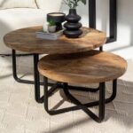 Vandana Zenova Prime Round Industrial Wooden Nesting Coffee Table Set for Modern Living Décor