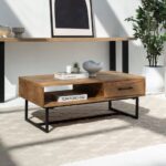 Vandana Zenova Sereno Mango Wood Coffee Table with 1 Drawer and Shelf for Modern Living Décor