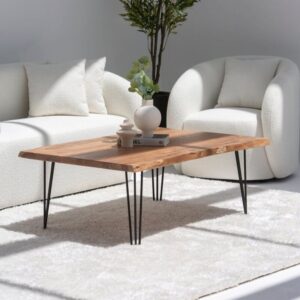 Vandana Zenova Vista Nesting Wood Coffee Table with Black Metal Legs for Modern Living Décor