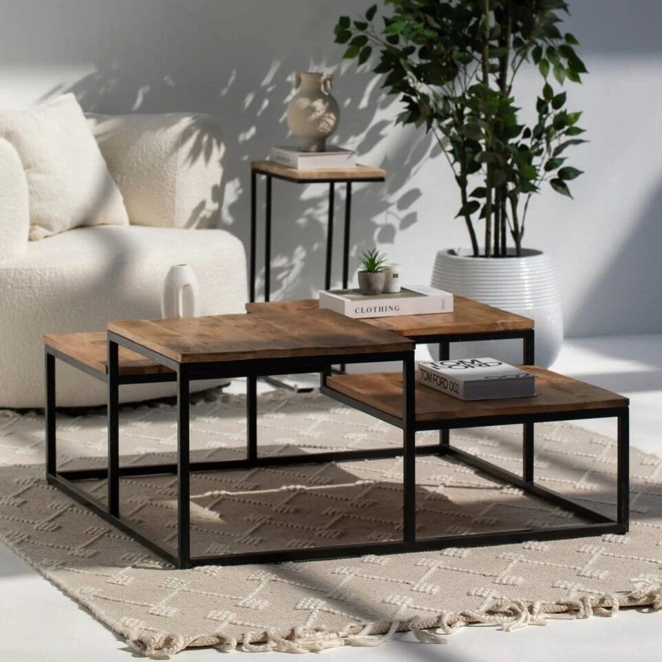 Vandana Zenova Cresta Four-Level Square Wooden Coffee Table for Modern Living Room Décor Vandana Zenova Cresta Four-Level Square Wooden Coffee Table for Modern Living Room Décor