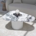 Vandana Zenova Zentrix Arabescato Marble Triangle Coffee Table with 3 Base Color Options
