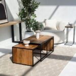 Vandana Zenova Mira Nesting Rectangular Wooden Coffee Table for Modern Living Room Décor