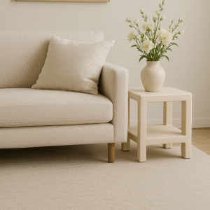 Vandana Sierra Aureo Off White Microconcrete Side Table Modern Minimalist Accent Design