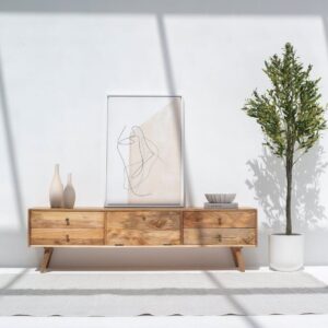 Vandana Novara Lunaris Five-Drawer Rattan TV Unit Modern Natural Woven Entertainment Console