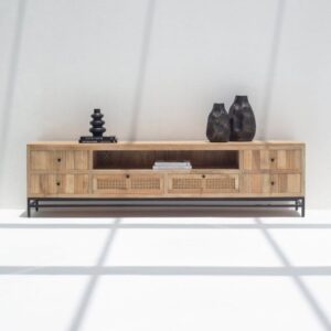 Vandana Novara Pebble Wooden TV Unit Modern Solid Wood Minimalist Entertainment Console