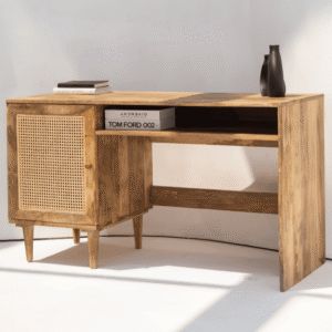 Vandana Vesta Merino Rattan Door Bleach Wooden Desk Modern Natural Solid Wood Office Furniture