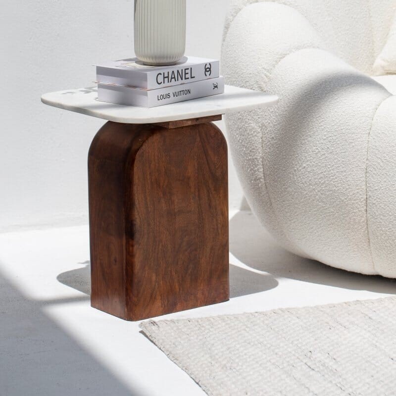 Vandana Orion Aureo Marble-Top Wooden Side Table Modern Luxury Accent Furniture Design Vandana Orion Aureo Marble-Top Wooden Side Table Modern Luxury Accent Furniture Design