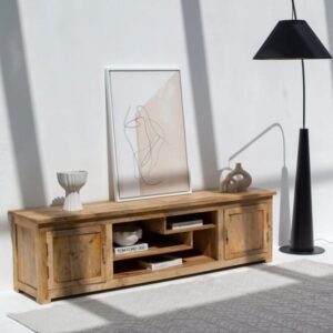Vandana Novara Nimbus Wooden TV Unit with Storage Modern Solid Wood Entertainment Console