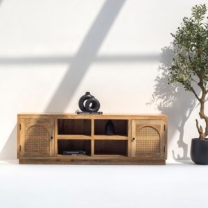 Vandana Novara Aston Wooden TV Unit Modern Solid Wood Minimalist Entertainment Console