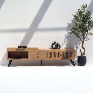 Vandana Novara Lyra Wooden TV Unit Modern Solid Wood Minimalist Entertainment Console