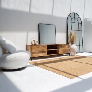 Vandana Novara Mira Wooden 2-Door TV Unit Modern Solid Wood Minimalist Entertainment Console