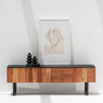 Vandana Novara Prime Slat Wood TV Unit Modern Solid Wood Minimalist Entertainment Console