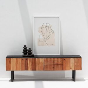 Vandana Novara Prime Slat Wood TV Unit Modern Solid Wood Minimalist Entertainment Console