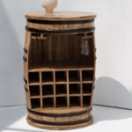 Vandana Vesta Lyra Industrial Barrel Cocktail Cabinet Modern Metal & Wood Home Bar Storage