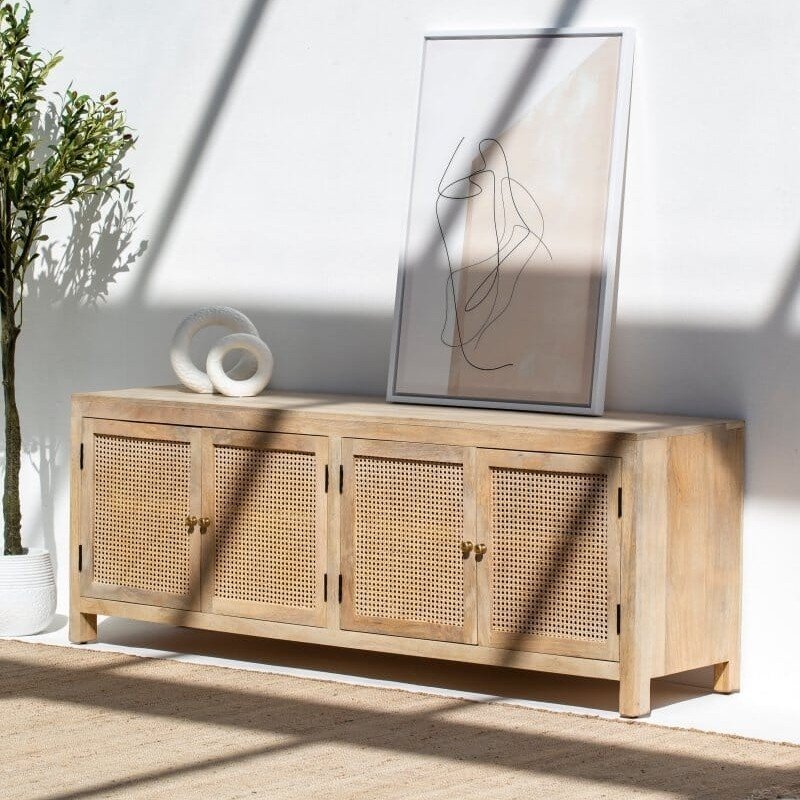 Vandana Novara Maxima Rattan Door TV Unit Modern Natural Woven Solid Wood Entertainment Console Vandana Novara Maxima Rattan Door TV Unit Modern Natural Woven Solid Wood Entertainment Console