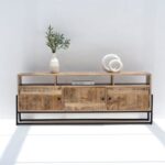 Vandana Novara Grand Wooden Industrial TV Unit Modern Metal & Wood Entertainment Console