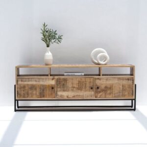 Vandana Novara Grand Wooden Industrial TV Unit Modern Metal & Wood Entertainment Console