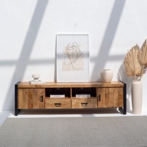 Vandana Novara Arion Industrial Design TV Unit Modern Metal & Wood Entertainment Console