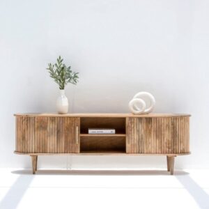 Vandana Novara Flux Gretta Wooden TV Unit Modern Solid Wood Minimalist Entertainment Console