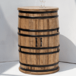 Vandana Vesta Vertex Industrial Barrel Cocktail Cabinet Modern Metal & Wood Home Bar Storage