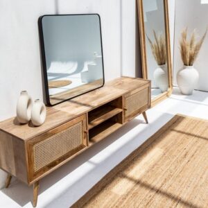 Vandana Altis Sierra Rattan 2-Door TV Unit Modern Natural Woven Solid Wood Entertainment Console