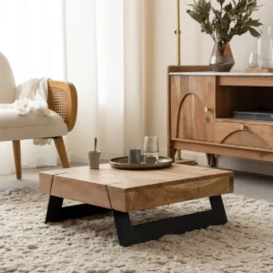 Vandana Elara Arista square acacia wood and metal coffee table
