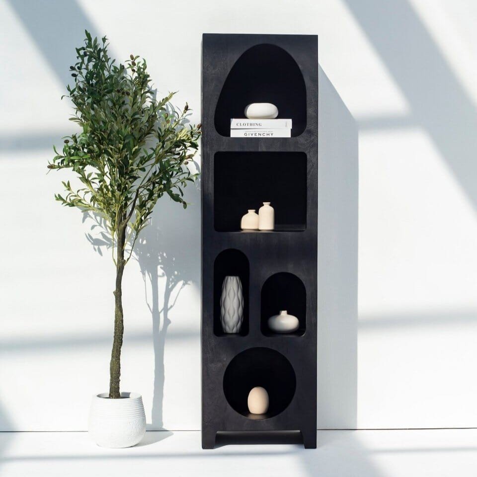 Vandana Altis Solace Black Painted Shelf Unit Modern Minimalist Wooden Storage Furniture Vandana Altis Solace Black Painted Shelf Unit Modern Minimalist Wooden Storage Furniture