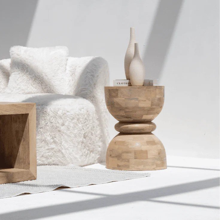 Vandana Orion Elara Hourglass Mango Wood Side Table Modern Sculpted Accent Furniture Vandana Orion Elara Hourglass Mango Wood Side Table Modern Sculpted Accent Furniture