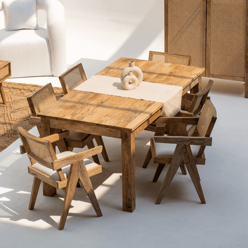 Vandana Aureo Sereno Mango Wood Dining Table with Solid Handmade Contemporary Design Vandana Aureo Sereno Mango Wood Dining Table with Solid Handmade Contemporary Design