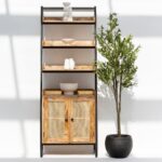 Vandana Altis Vista Rattan Ladder Shelf Modern Natural Woven Wooden Storage Furniture Design