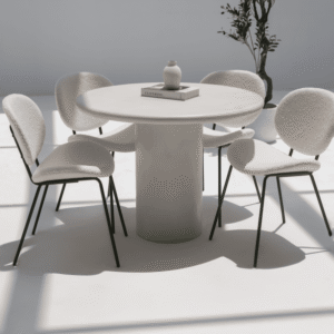Vandana Aureo Ultra Off White Micro-Concrete Dining Table with Modern Minimalist Design
