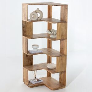 Vandana Merino Lunaris Corner Wooden Display Shelf Modern Solid Wood Space-Saving Storage Design