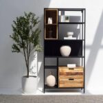 Vandana Merino Falcon Industrial Wooden Bookcase Modern Metal & Wood Storage Furniture Design