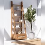 Vandana Merino Nimbus Wooden Bookcase with Rattan Drawer Modern Natural Storage Furniture