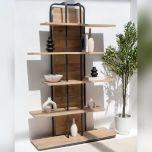 Vandana Merino Lyra Trinity Industrial Bookshelf Modern Metal & Wood Storage Furniture Design