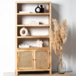 Vandana Merino Vertex Rattan Wooden Bookshelves Modern Natural Solid Wood Storage Furniture