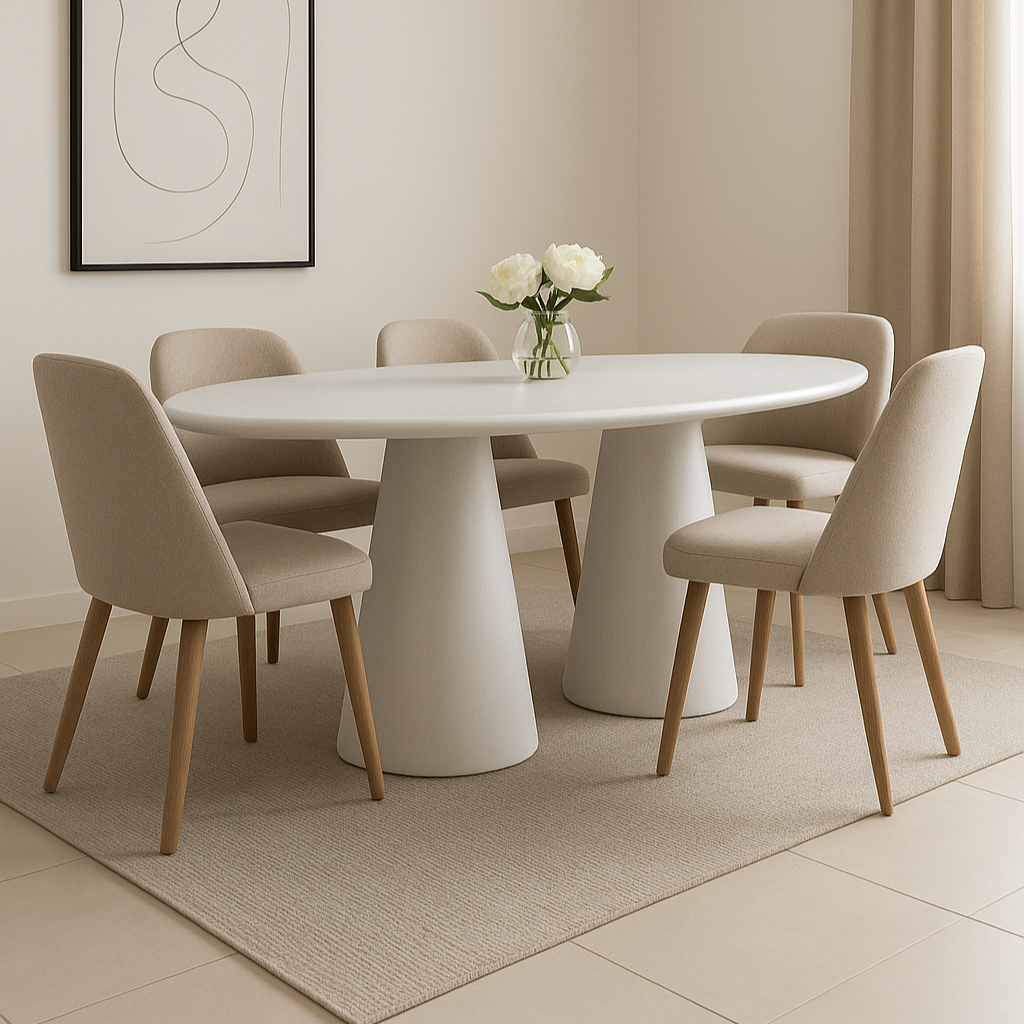 Vandana Zentrix Aureo Off White Micro-Concrete Dining Table with Modern Minimalist Design Vandana Zentrix Aureo Off White Micro-Concrete Dining Table with Modern Minimalist Design