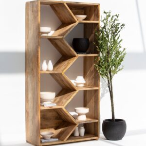 Vandana Merino Radiant Wooden Display Shelves Unit Modern Solid Wood Minimalist Storage Design